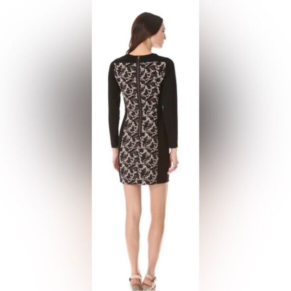 CLUB MONACO Wom Sz‎ 2 Ashton Dress Ponte Knit Black Exposed Zip Leaf Print Black - Picture 2 of 8